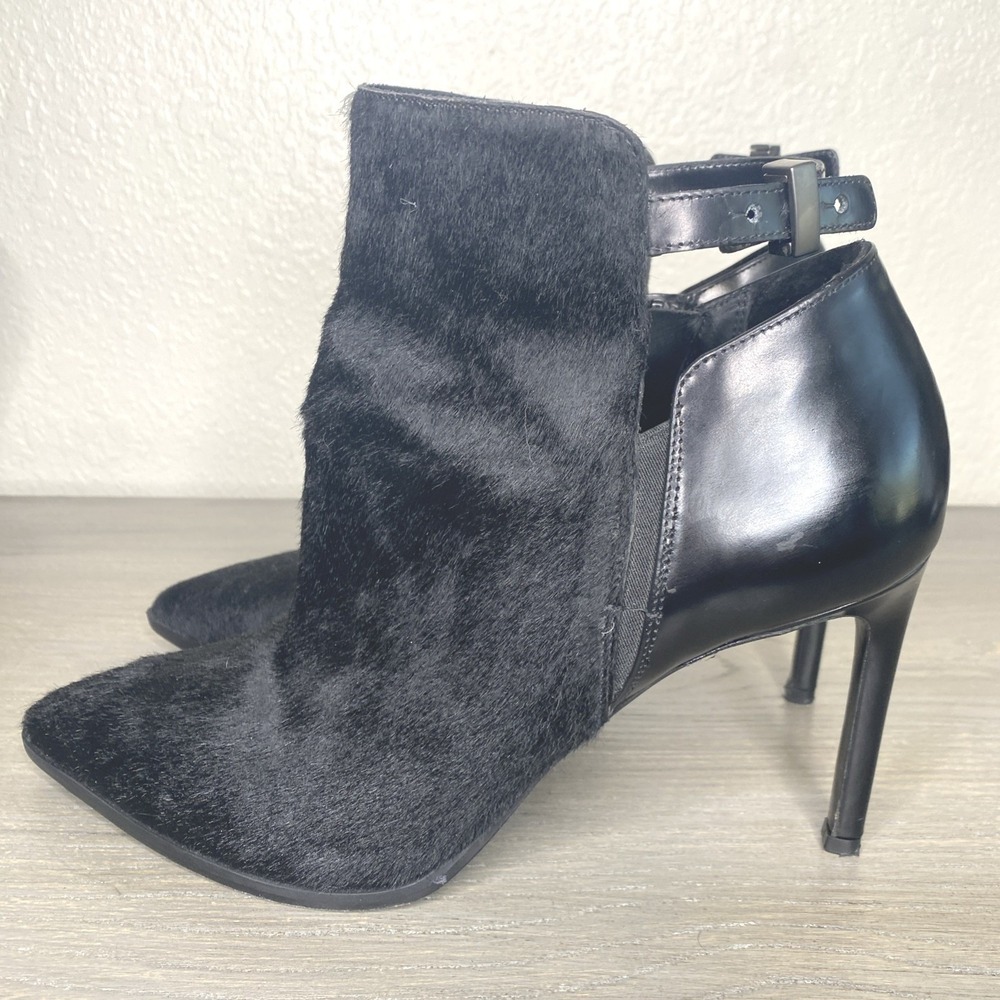 Vince Black Calf Hair Leather Pointed Toe Stiletto Ankle Boots Italy 9M 40